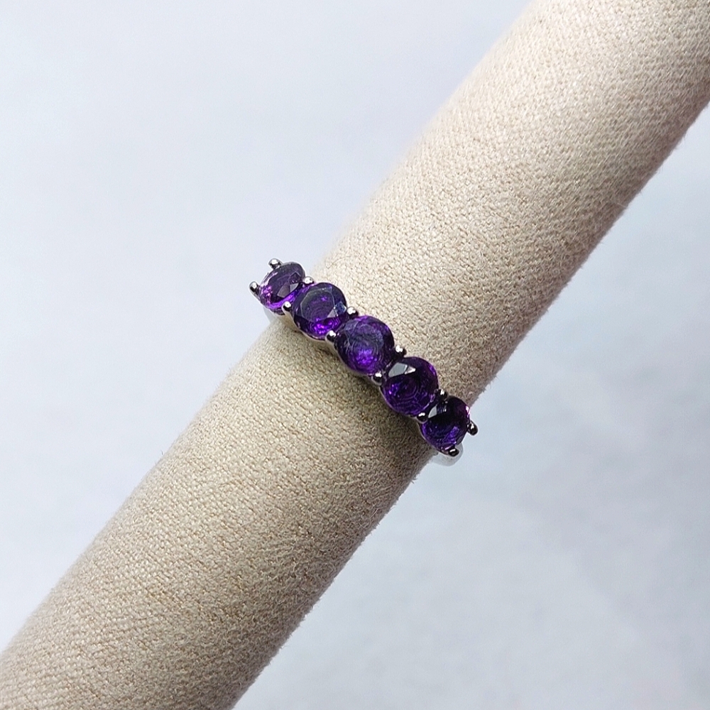 ◇1.20ctw Brazilian Amethyst Rose Cut 5 Stone In Stainless Steel Ring